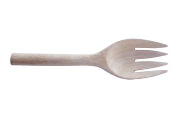 wood fork isolated on white background.