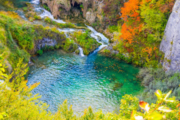 Small sapphire lake in Plitvice Lakes National Park, Croatia