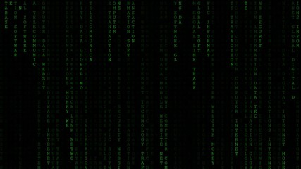 Light green digital text wording background matrix falling from top.