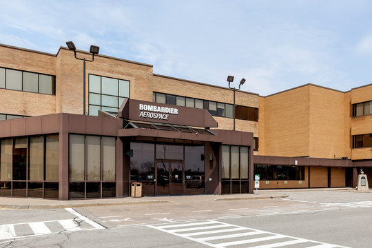 Toronto, Ontario, Canada - May 6, 2018: Bombardier Aerospace building at downsview area, a division of Bombardier Inc. 