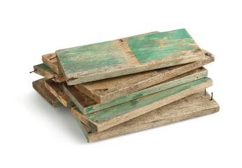 Pile of wood plank isolated on white background