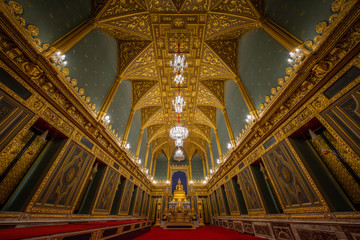 Inside the ordination hall of  Wat Ratchabophit, Buddhist Temple of Thailand (Bangkok, Thailand)