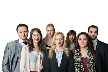 Portrait of multiethnic professionals over colored background