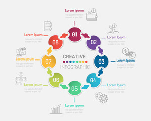 Template for cycle diagram, graph, presentation and round chart. Business concept with 8 equal options, parts, steps or processes. Startup layout for your project.