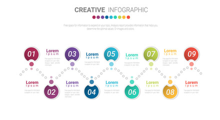 Infographic design template with 9 options, Can be used for process diagram, presentations, workflow layout, banner, flow chart, info graph.