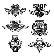 Set of vintage monochrome auto emblems, badges, logos. Vector illustration.