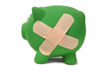 Piggy bank with band-aid