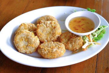 stir fried fish cake with sweet sauce