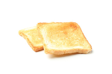 Two slices of bread toasts isolated on white background