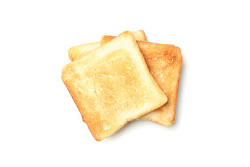 Three slices of bread toasts isolated on white background