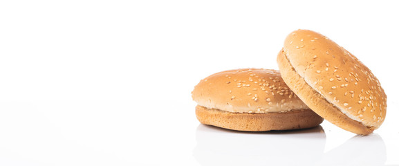 hamburger bread with sesame on white background