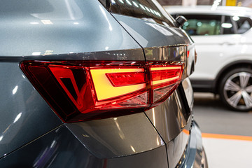 Fototapeta premium Close-up of the rear light of a modern car. Exterior details.