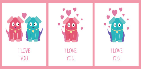 Obraz premium card set with cute dogs. i love you