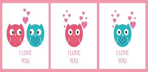 card set with cute owls. i love you