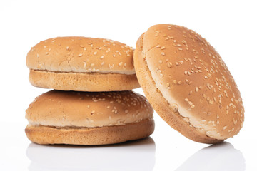hamburger bread with sesame on white background