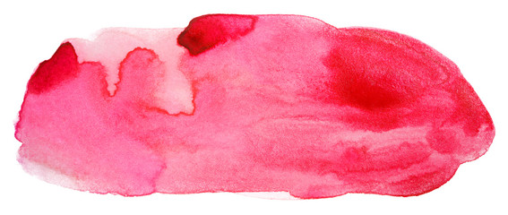 watercolor red stain drawn by brush on paper paint overflow. Isolated on white background.