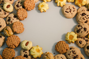  Background of handmade assorted cookies closeup
