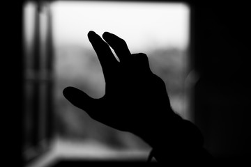 Silhouette hand help need black and white