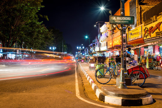 yogyakarta, indonesia. 2nd september, 2015: traffic jam at malioboro street in yogyakarta