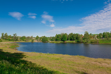 Kizhi. rural landscape lake day