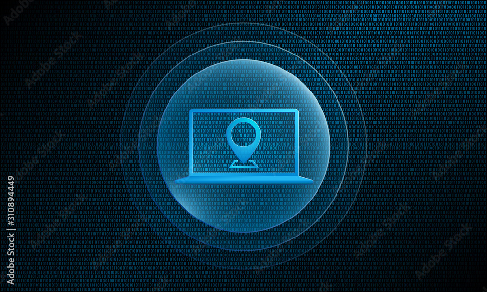 Poster laptop location in digital sphere with pulse effect technology