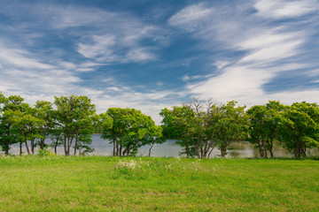 Kizhi. rural landscape lake day