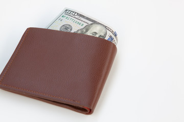 wallet with money isolated on white background