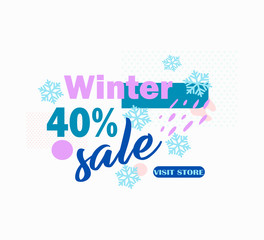 Stylish vector icon seasonal sale - winter discounts. Shopping day, online shopping, sale up to 40% off - visit the store