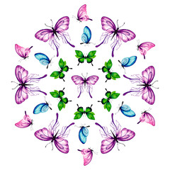 Fototapeta na wymiar wreath of butterflies on a white background