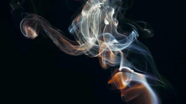 Smoke from a Chemical Reaction. A thin stream of smoke curls into bizarre shapes and fills the space. Filmed at a speed of 120fps
