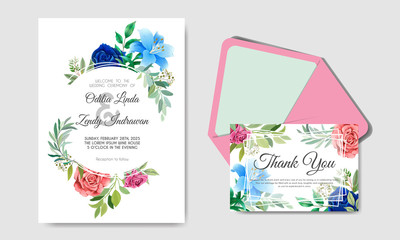 beautiful and elegant flower and leaves wedding invitation