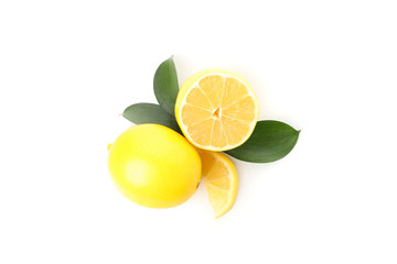 Juicy lemons isolated on white background, top view