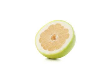 Half of juicy ripe pomelo isolated on white background