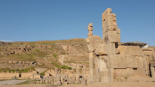 Persapolis, Iran - May 2019: Ruins of historical city of Persapolis in Shiraz