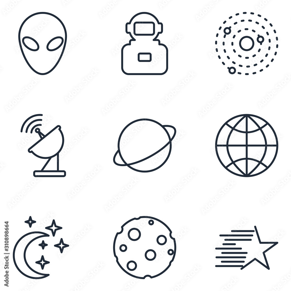 Aufkleber set space icon template color editable. astronomy, science pack symbol vector sign isolated on white