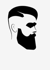 Man with beard silhouette. Barber shop logo for your design. Vector template for label, badge, sign. Hipster Man, Hairdresser Logo