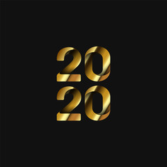 Gold and folded '2020' for the new year, vector illustration