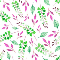 Fototapeta premium Watercolor flowers with leaves hand painted seamless pattern with white background.