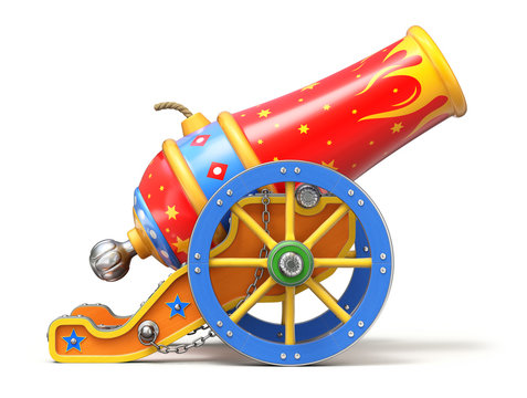 Colorful circus cannon on white background - 3D illustration