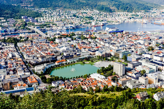 magnificent view of the port of Bergen in Norway
