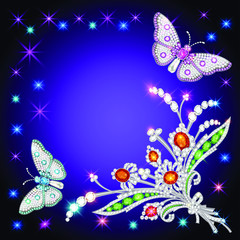 Obraz na płótnie Canvas illustration background frame with butterflies and ornaments made of precious stones