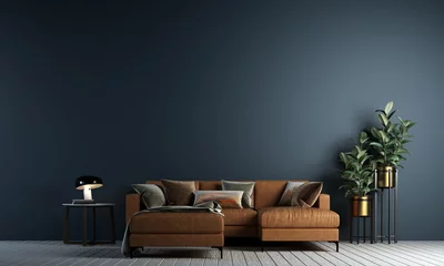 Foto op Plexiglas Modern living room interior design and concrete texture wall background  © teeraphan