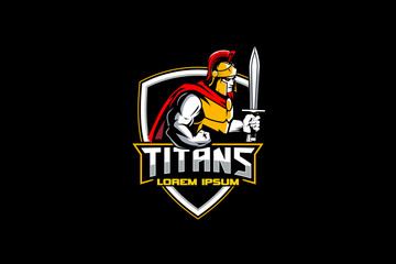 titan or spartan warrior vector shield emblem logo template