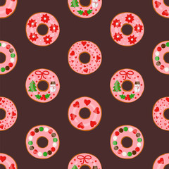 Christmas donuts, seamless pattern, vector illustration