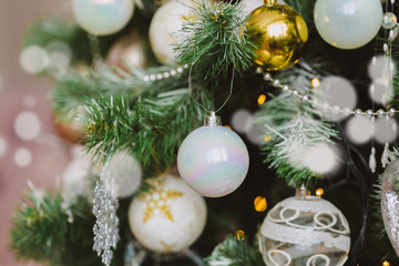 2020 Merry Christmas and New Year holidays background. Blurred bokeh background Christmas tree