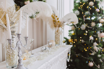 2020 Merry Christmas and New Year holidays background. Blurred bokeh background Christmas tree