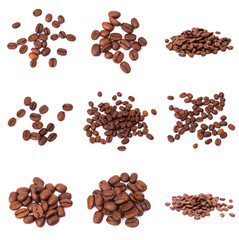collage of Coffee beans isolated on a white background area for copy space.