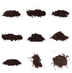 Set of Pile of humus soil isolated on white background
