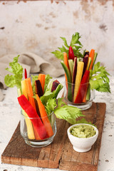 Healthy vegetables sticks with avocado sauce