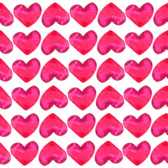 Seamless pattern with red watercolor hearts on a white background..Background for wedding, valentines day and lovers, greeting card, invitation.